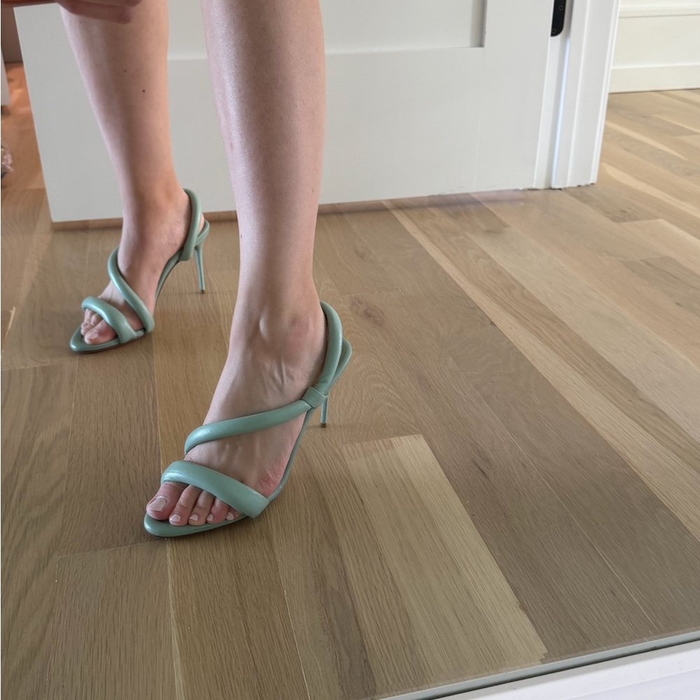 Alexandre Birman Aysha Padded Leather Sandals Pistachio Womens Size 38